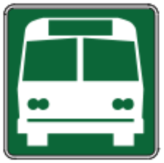 Bus Station sign: green square with the front of a white bus.