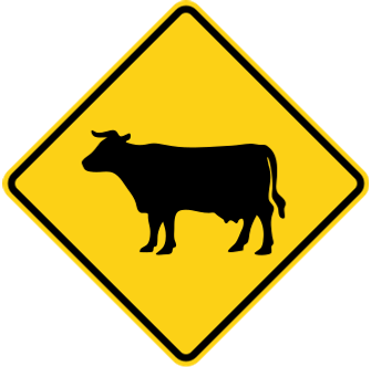 Cattle sign: yellow diamond with a black cow.
