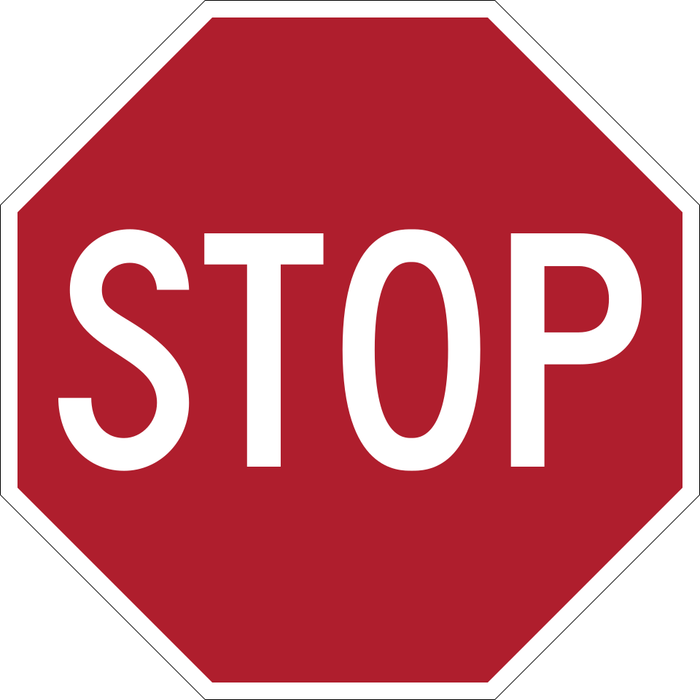 Stop sign: red eight-sided sign with the word STOP.