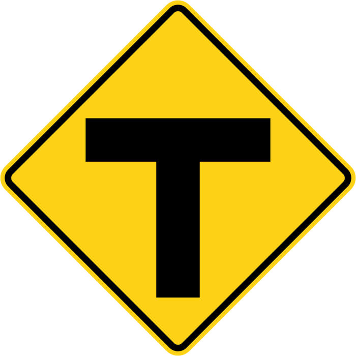 T Intersection sign: yellow diamond with a black T.
